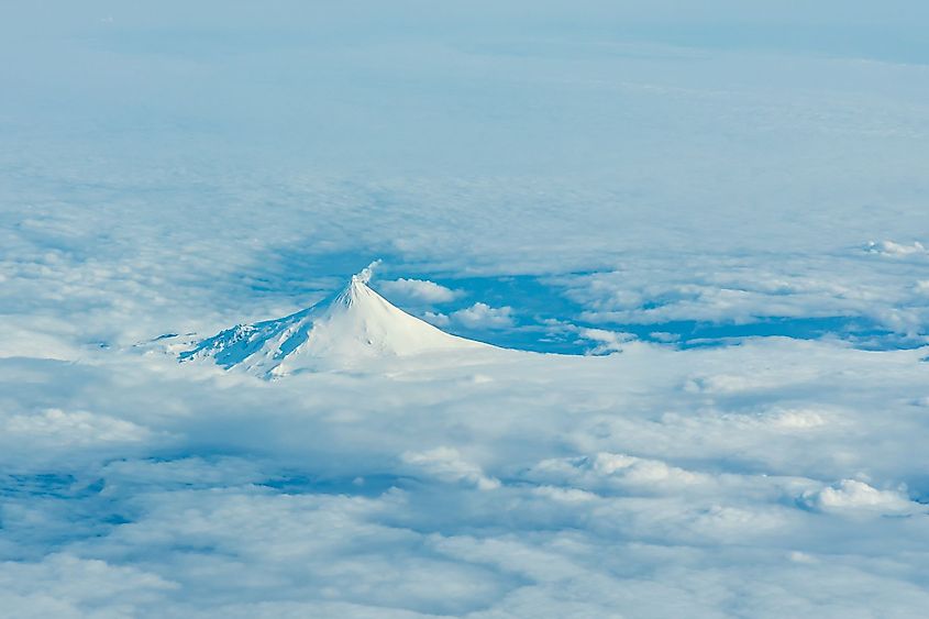 Aerial photo of Mount Shishaldin Volcano, Aleutian Islands