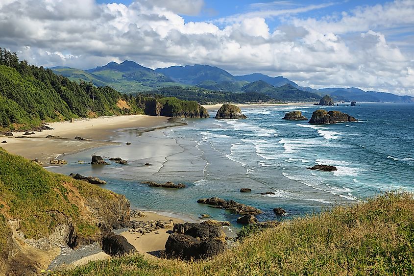 View of Cannon Beach and Indian beach in Ecola State park Oregon.