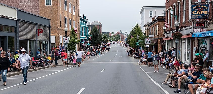 People out on the streets during the Maine Lobster Festival in Rockland, Maine.