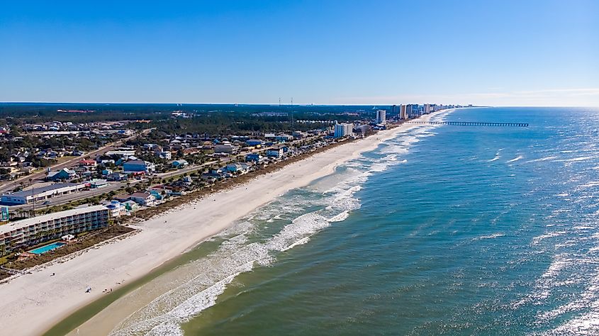Aerial City view of the Gulf Shores, Alabama, USA.