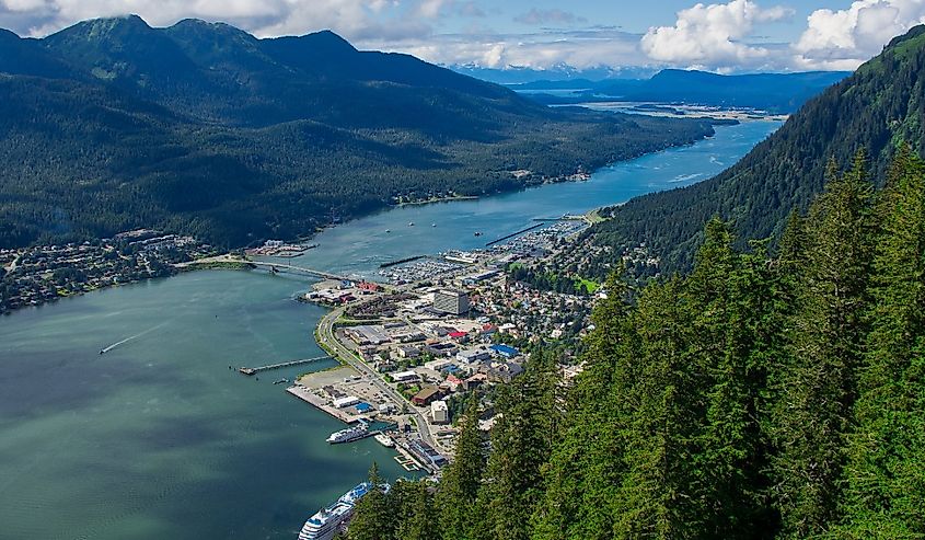 Aerial view of Juneau, Alaska downtown.
