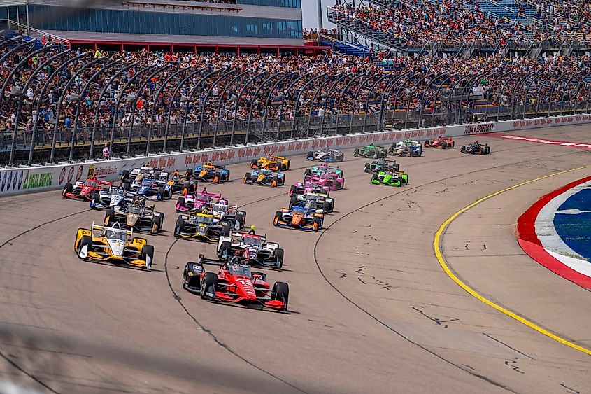 Iowa Speedway plays host to the INDYCAR Series for the Hy-Vee INDYCAR Race Weekend in Newton, IA, USA. Editorial credit: Grindstone Media Group / Shutterstock.com