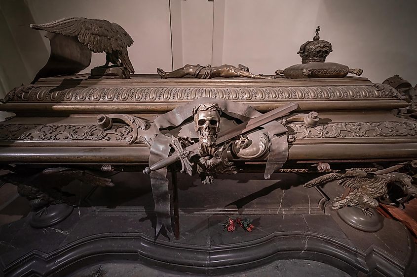 Emperor Leopold I sarcophagus at the Imperial Burial Vault, the Habsburg Dynasty Crypt - Vienna, Austria