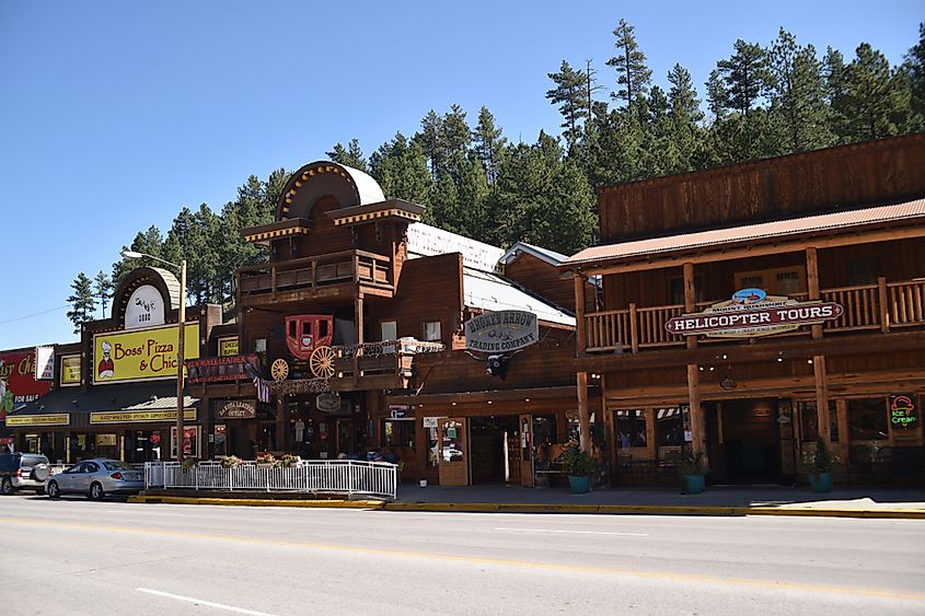 Main street Keystone, South Dakota filled with boutiques, gift shops, fine dining, and lodging