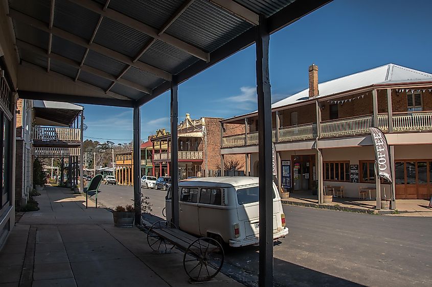 Street scene and shop fronts in the historic village of Millthorpe, New South Wales