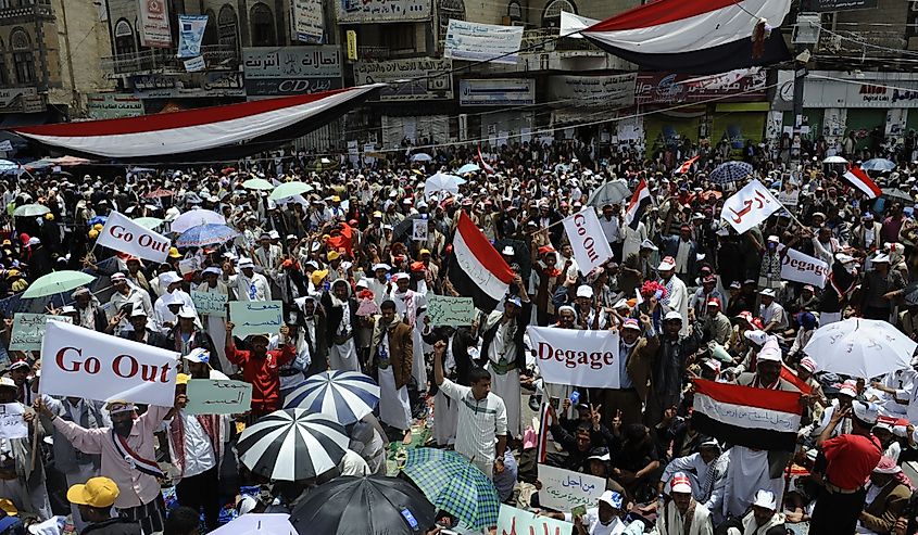 Sana'a Yemen. The Arab Spring or Democracy Spring was a revolutionary wave of both violent and non-violent demonstrations, protests, riots, coups and civil wars in North Africa.