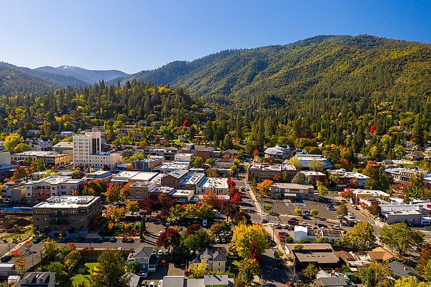 Aerial view of Ashland, Oregon.