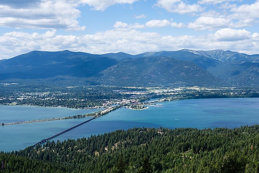 View of Lake Pend Oreille and the town of Sandpoint. 
