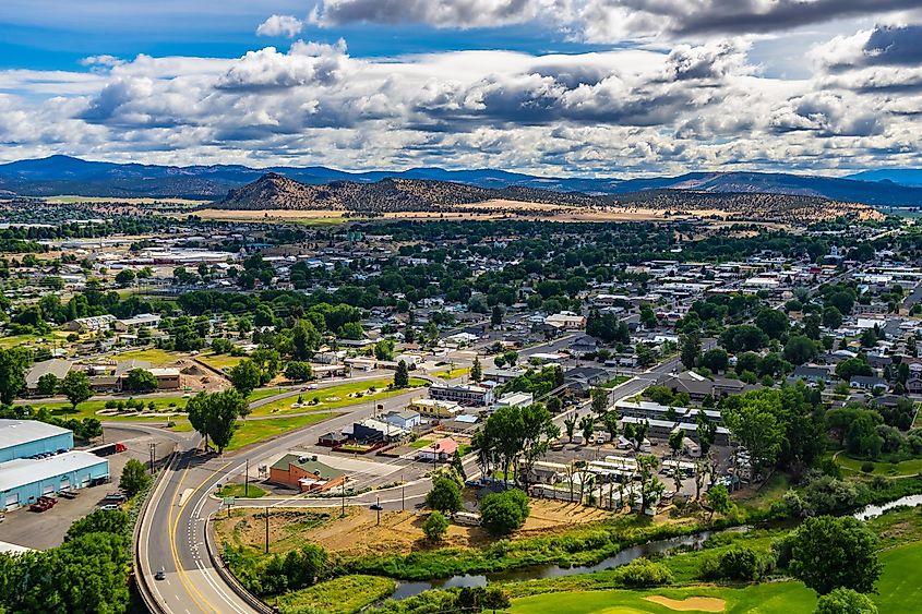 Aerial view of Prineville, Oregon.