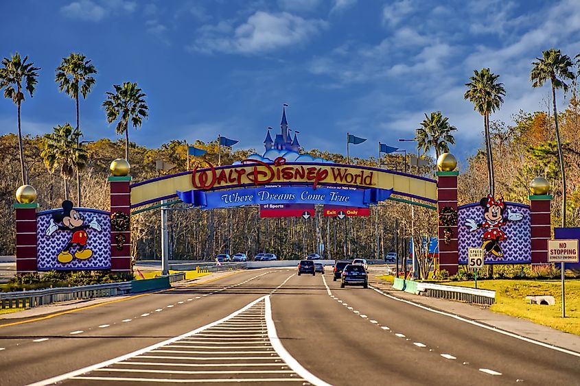 Entrance Arch of Walt Disney Theme Parks at Lake Buena Vista area, Orlando, Florida.