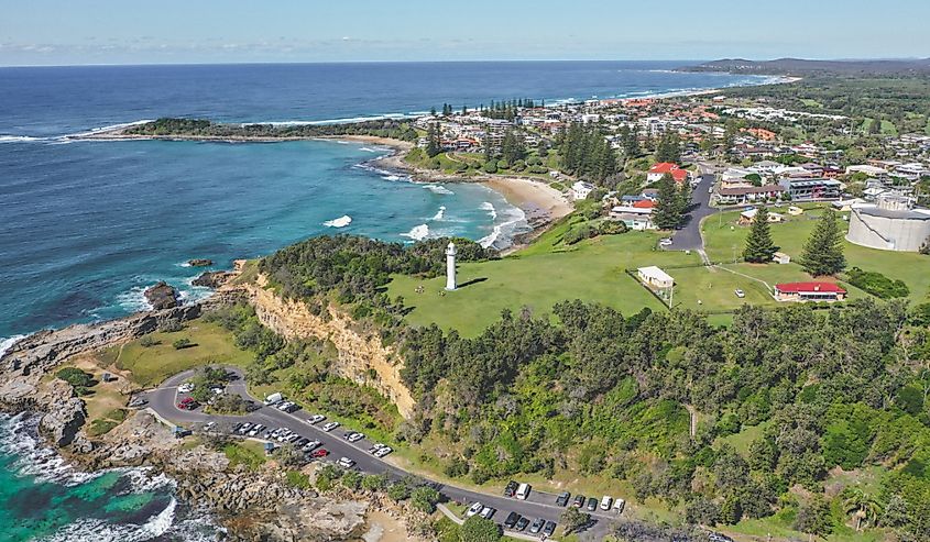 Aerial view of the lighthouse in Yamba, NSW, Australia.
