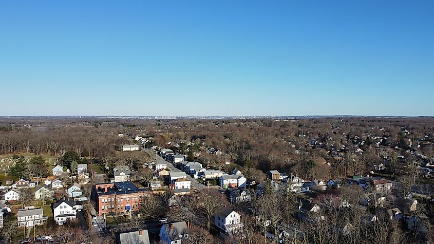 Drone overlook of Warren, Rhode Island.