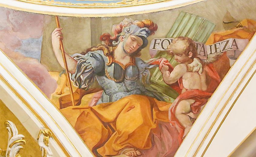 17th Century Fresco in the Church of Saint Nicholas in Valencia, depicting the Cardinal Virtue Courage or Fortitude