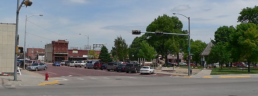 ublic square in downtown Broken Bow, Nebraska, seen from the southwest. 
