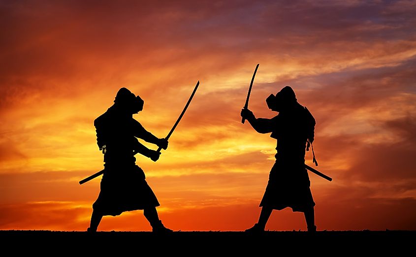  Two samurais in a duel.