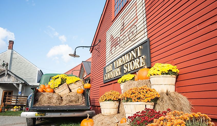 Historic Vermont County Store in autumn in Weston, VT