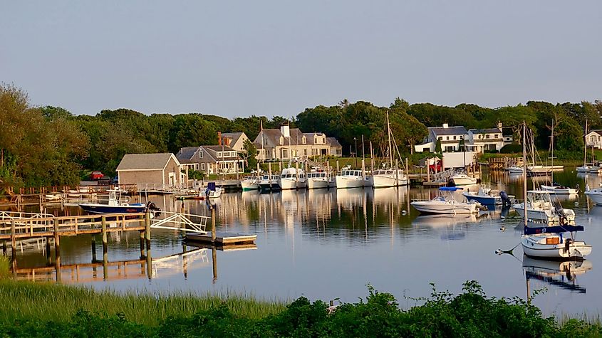 Wychmere Harbor on a summer afternoon in Harwich, Cape Cod, Massachusetts. 