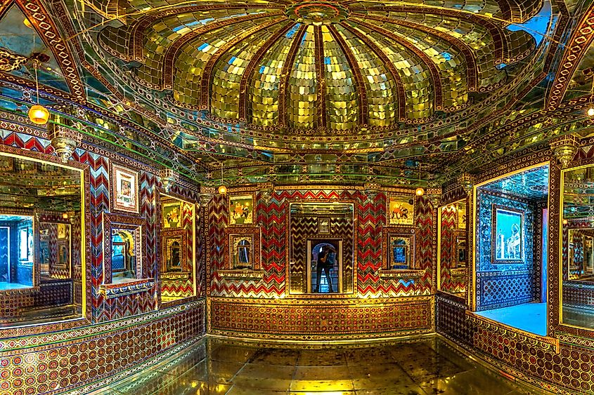  "Sheesh Mahal" or the House of Mirrors inside the Udaipur City Palace, India.