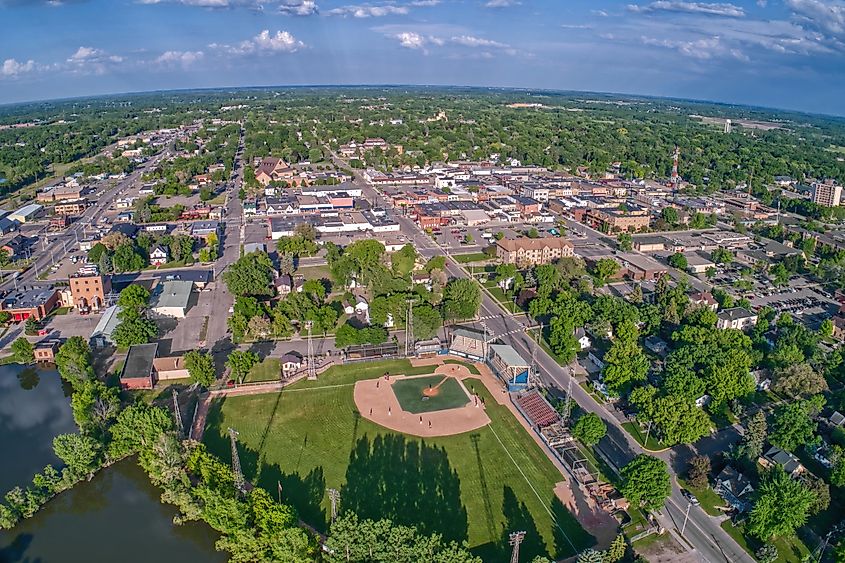 Aerial view of downtown Alexandria, Minnesota.
