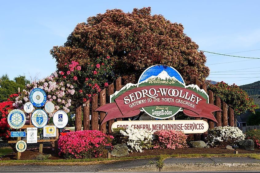 Welcome sign at Sedro-Woolley, Washington. 
