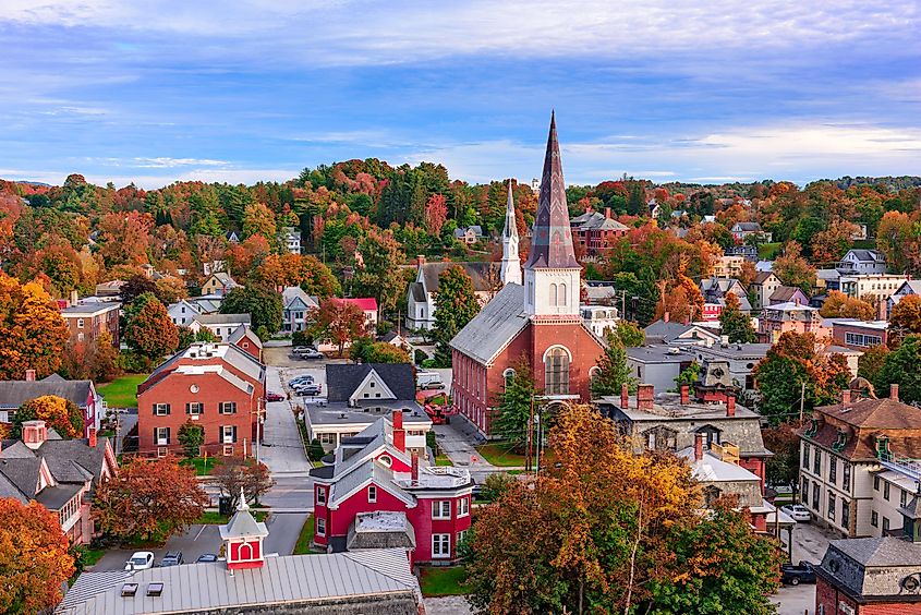 Aerial view of the cityscape of Montpelier, Vermont.