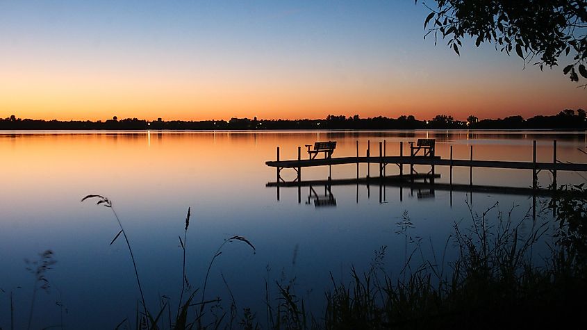 Bemidji, Minnesota, is seen across Lake Irving, the first lake on the Mississippi River.