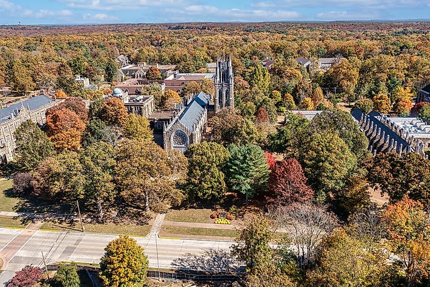 Aerial view of Sewanee, Tennessee, in fall.