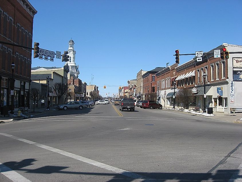 Main Street intersection in downtown Greenville, Ohio