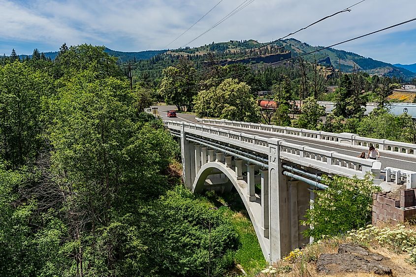 A bridge surrounded by foliage in Mosier, Oregon.