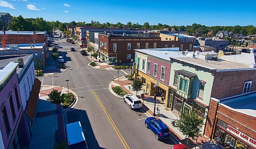 Aerial of Downtown Auburn, Indiana