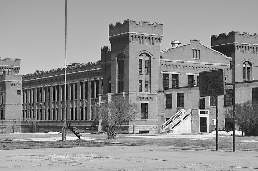 Outside view of Montana State Prison Museum in Deer Lodge, MT.
