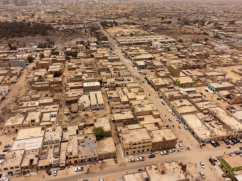 Aerial wide panorama of the west part of Nouakchott, Mauritania 