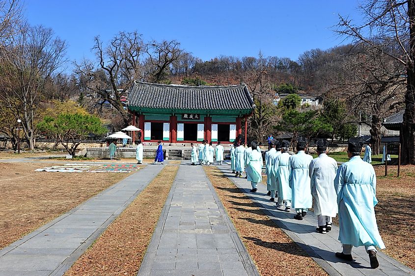 On March 17, 2018, Confucian School Confucian scholars is held Confucian rite(Incense burning ceremony) at the Jeonju Confucian Temple in Jeonju-si, South Korea.