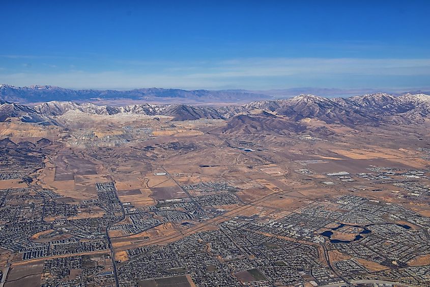 Aerial view of the Salt Lake Valley, Oquirrh Mountains and West Jordan