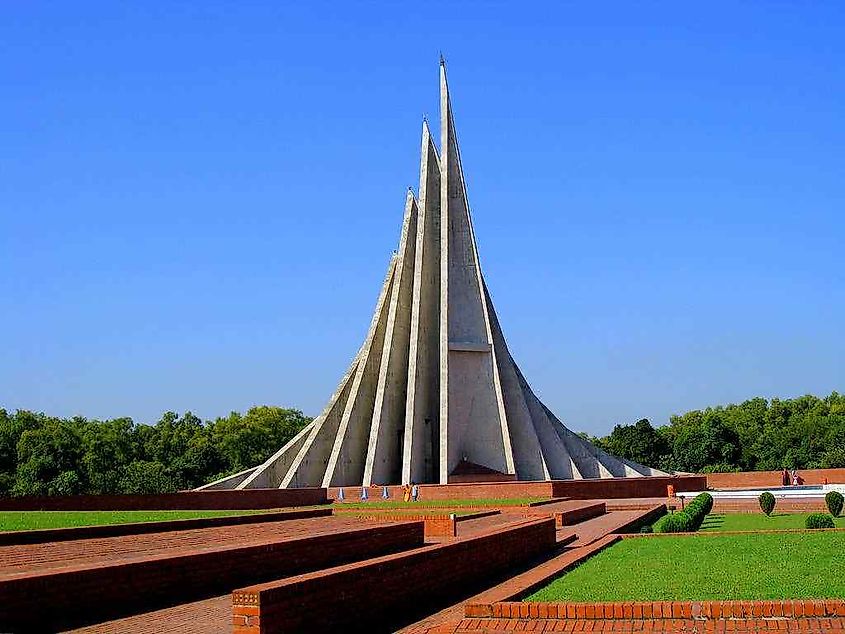 The Jatiyo Smriti Soudho — concrete modernist monument and memorial gardens, near Dakar in central Bangladesh.