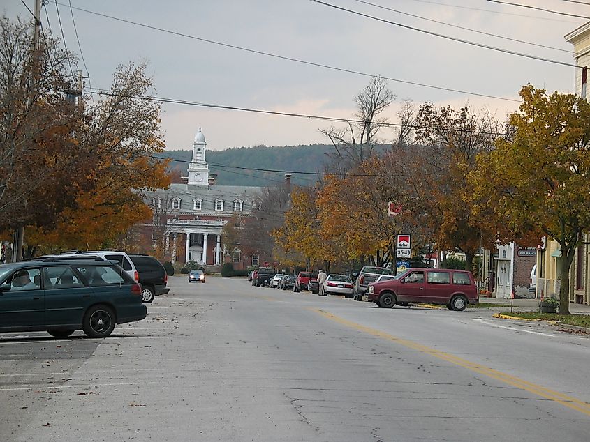 A street in Poultney, Vermont during Autumn.
