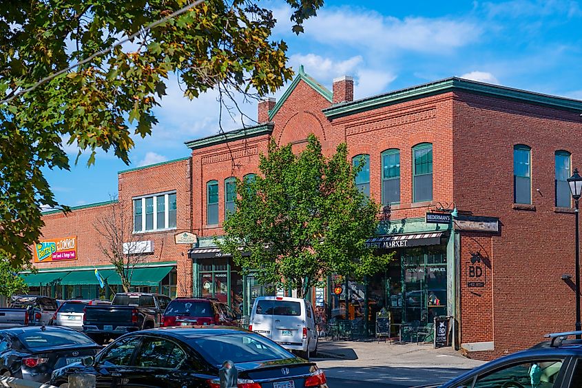 Brick building along Main Street in Plymouth, New Hampshire.