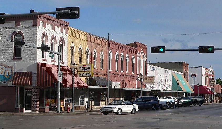 Crete, Nebraska: east side of Main Avenue, looking southeast from about 13th Street.