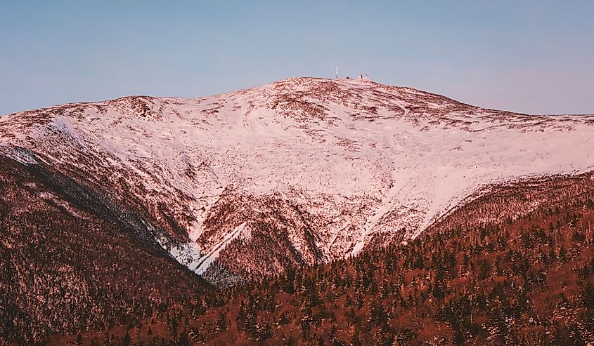 The summit of Mount Washington, New Hampshire in snow and winter
