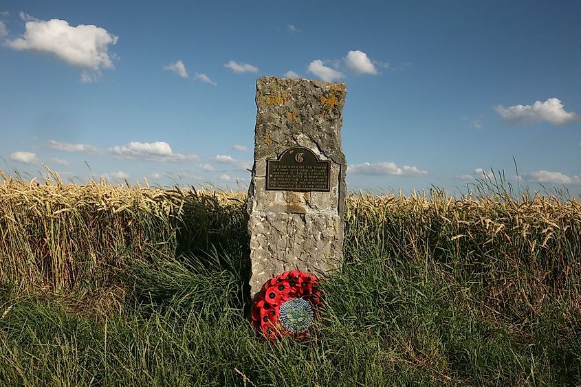 Monument to British soldiers on the battlefield of the Battle of Waterloo near Brussels, Belgium