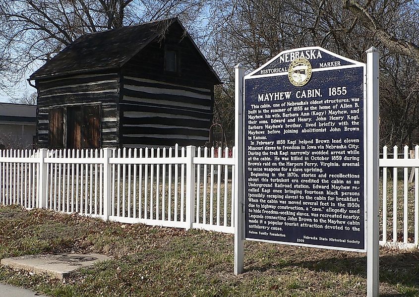 Mayhew Cabin and marker, Nebraska City, Nebraska