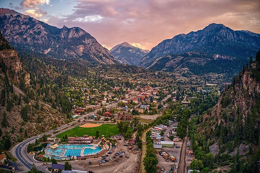 Ouray, a tourist mountain town with a hot springs aquatic center.