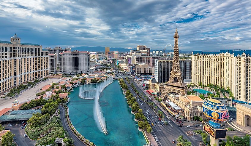 Aerial view of the world famous Las Vegas strip in Las Vegas, Nevada. 