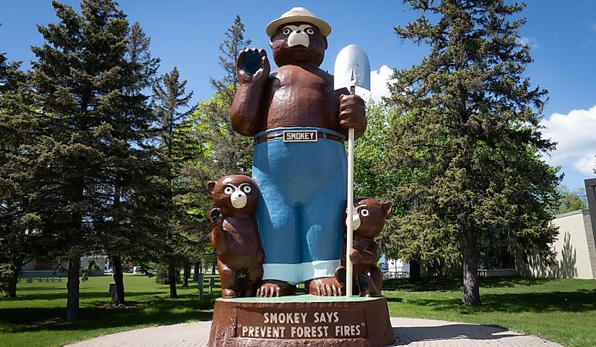 Smokey Bear statue in park, International Falls.
