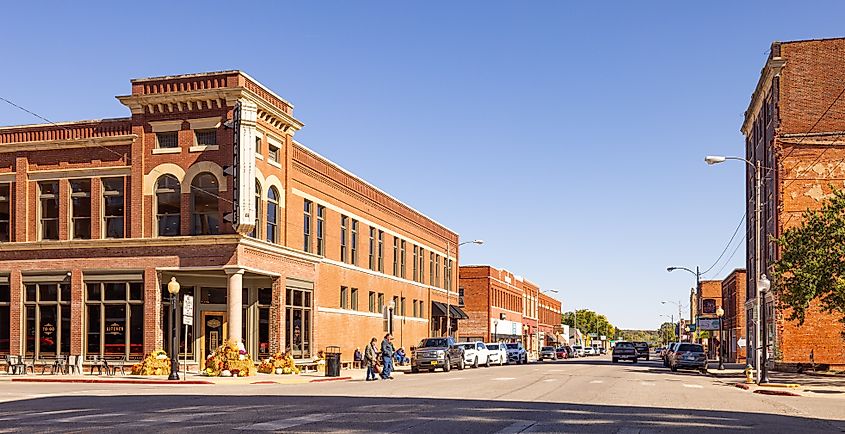 The old business district on Main Street in Pawhuska, Oklahoma, USA.