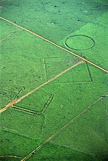Geoglyphs on deforested land in the Amazon rainforest
