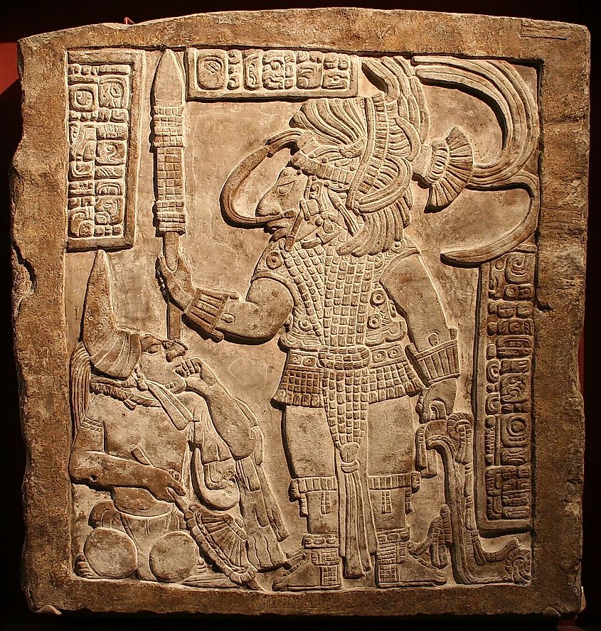 Lintel 16 from Yaxchilán, depicting king Yaxun Bʼalam in warrior garb