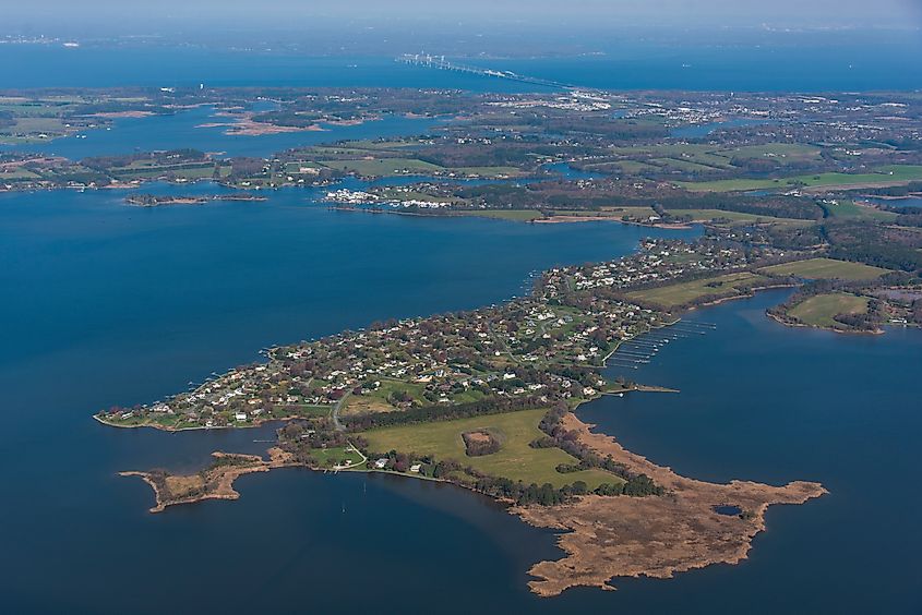 Aerial view of Tilghman Island, Maryland.