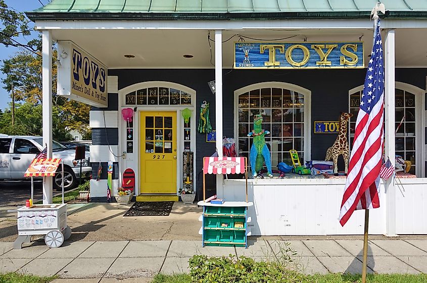 Miner's Doll & Toy Store in old downtown Ocean Springs, Mississippi.
