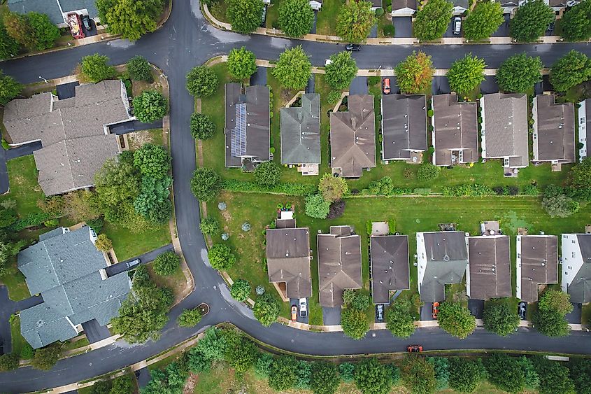 Aerial drone view of real estate in Lakewood, New Jersey.